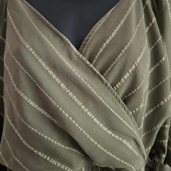 BCBGeneration Olive Striped Wrap Blouse - Picture 2 of 3